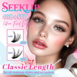 Fluffy Lash Clusters 40D 50D Cluster Eyelash Extensions Soft Cluster Lashes 14mm D Curl Individual Lashes Wispy Eyelash Clusters DIY Lash Extension at Home by SeekLip (40D+50D)