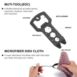 Shell and Turtle Travel Utensil Set, Reusable Utensils with Case, Camping Cutlery Set, Portable Flatware including Knife Fork Spoon Chopsticks Cleaning Brush Straws Multi-Tool Dish Cloth (Purple)