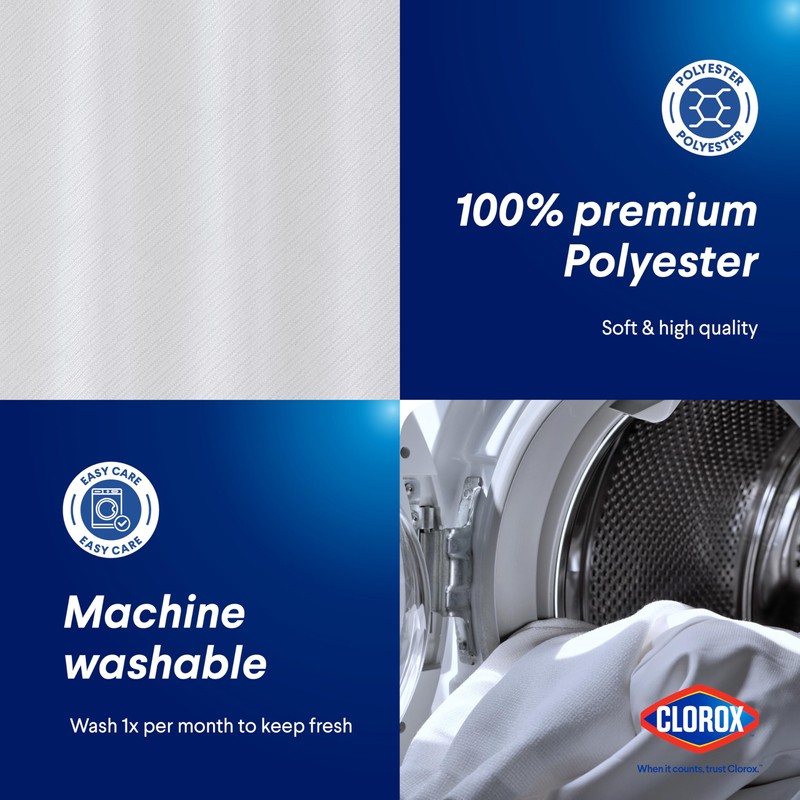 CLOROX 2-in-1 Bathroom Shower Curtain Liner, Durable Fabric, Weighted Magnets