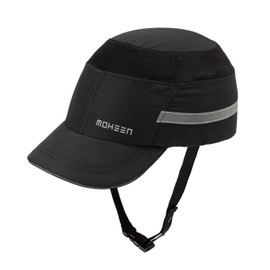 Lightweight Safety Bump Cap - Breathable Baseball Style Protective Hat with Reflective Stripes Black Short Brim