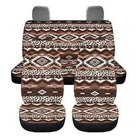 Hudotybom Brow Aztec Car Seat Covers Set Universal Fit Breathable Front Rear Seat Cover for Cars Fit SUV Van Sedan Truck Automotive Interior Accessories Brown