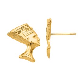 14K Solid Yellow Gold Queen Nefertiti Egyptian Goddess African Stud Earrings
