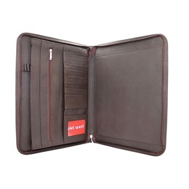 PIEL WEST| Carpeta Ejecutiva en Piel Genuina con Cierre | Elegante portadocumentos, padfolio, carpeta de cuero ejecutiva con Cierre. (CAFE, CARTA)