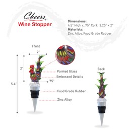 Cheers Rooster Glass Wine Stopper - Elegant Vacuum Seal Reusable Chicken Animal Farm Life Wine Bottle Stopper Airtight Leak Proof Bottle Topper Cork Plug, Cute Home Decor & Bar Tool Accessory Gift