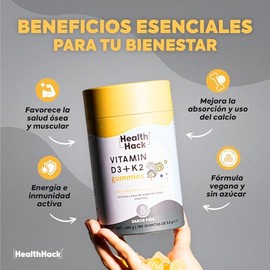 Vitamina D3 + K2 400 UI Aceite de Coco 180 Gomitas Sin Azúcar Health Hack