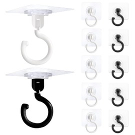 12Pcs Adhesive Ceiling Hooks 3'' Heavy Duty No Drill 360° Rotating, Swivel Utility Strong Self Sticker Wall Hook Sticky Under Cabinet for Hanging Purse Bag Small Plant Hanger, Waterproof, BlackWhite