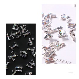 WOKOTO 52Pcs Silver Letters Nail Charms, 2 Set of 26 Capital Letters for Nails Accessories, 3D Nail Letters Charms Rhinestone for Nails Art 3D Studs Gems Jewelry Decorations