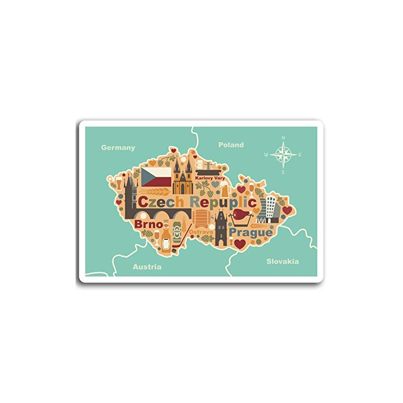 2 x 10cm Czech Republic Map Vinyl Stickers - Brno
