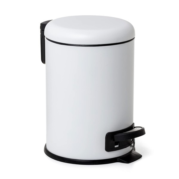 TATAY Cosmetic Bin with Stainless Steel Pedal, 3L Capacity, Removable Interior, Soft Lock Closure, BPA Free, White Colour, Dimensions: 17.5 x 22.5 x 25 cm