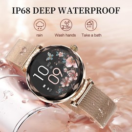 Welfiit Smart Watches for Women Android/iOS, IP68 Waterproof Fitness Tracker with Bluetooth Calls, Activity Pedometer/Heart Rate/SpO2 Monitor/100+ Sports Model(Gold 2 Straps)
