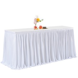 HBBMAGIC Polyester Table Skirt Table Skirts Party Decoration for Wedding, Birthday, Candy Bar, Christmas, White, 183 x 76 cm