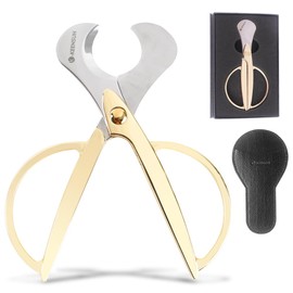 KEENSUN Cigar Scissors Cutter, Stainless Steel Guillotine Double Blade Straight Cut Scissors (Gold) with Leather Case Cigar Accessories for Cigars(2.75" Handle Width)
