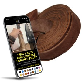 TOFL Top Grain Genuine Leather Strap | 72 in Length, 3/4 Inch Wide, 1/8 Inch Thick (7-8 oz) | Leather Strips for Crafts, Jewelry, Bag Straps & Wrap Around Projects - Medium Brown
