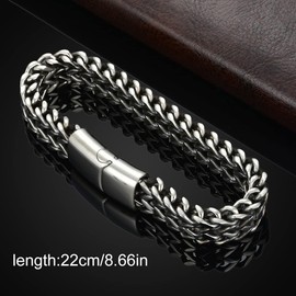 Men's Stainless Steel Bracelet, Curb Chain for Men, Heavy Links Cuban Link Bracelet, Bangle Hip Hop Rapper, Fashion Jewellery, Bracelet for Men, Bracelet Chain with Magnetic Buckle (Silver)