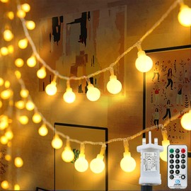 Globe String Lights, 200LED 20M/65ft Fairy Lights Plug in Powered, 8 Modes Christmas Lights with Remote & Timer, Fairy Lights for Bedroom, Garden, Gazebo, Party Decorations (Warm White)