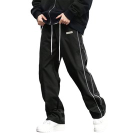 Verdusa Men's Parachute Pants Baggy Elastic Waist Loose Pants Tousers with Pockets Black Large