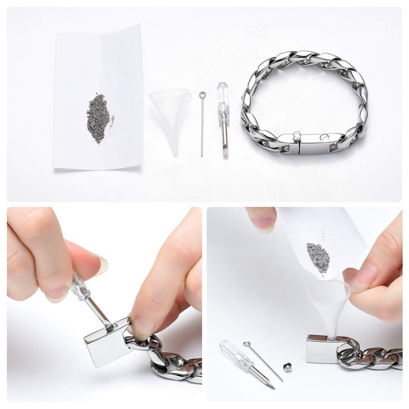 Cremation Urn Bracelet for Human Ashes for Men, Silver Cuban