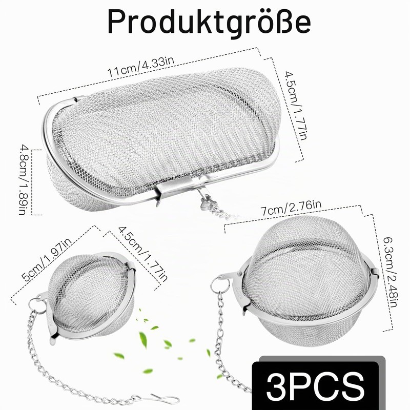 Pack of 3 Spice Strainers, Stainless Steel Tea Strainer, Spice