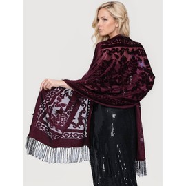 DQSSYTTX Women Velvet Shawl Long Tassel Scarf Warm Shawl Floral Scarf with Tassels