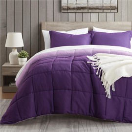 satisomnia King Size Comforter Set, Dark Purple Bedding Comforters King Size, 3 Pieces Down Alternative Bed Comforter Lightweight, Soft Quilted Bed Set Breathable, Reversible All Season Bedding Sets