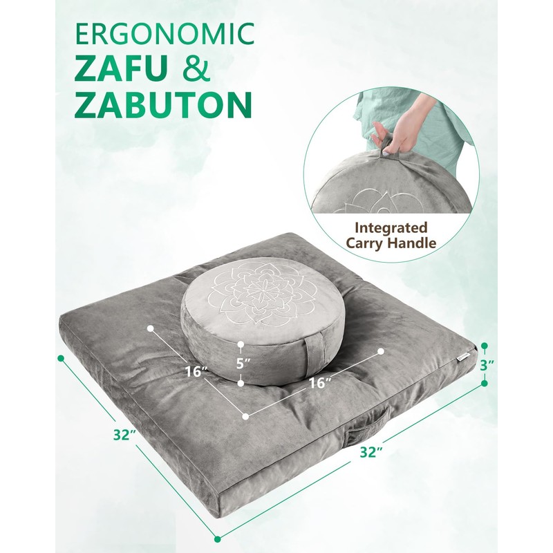 Hihealer Meditation Cushion Set – Large Rose Velvet Zafu &