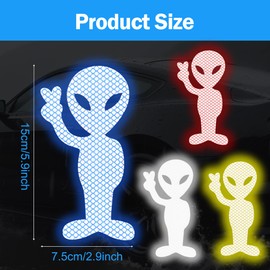 4pcs Reflective Alien Stickers – Fun Waterproof Car Stickers and Decals for Night Visibility, Cool Bike Stickers for Helmets, Scooters, Laptops and More