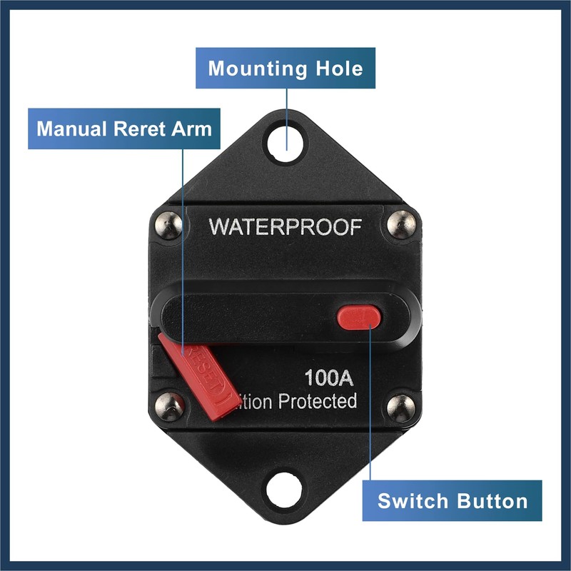 INFINAUTO Waterproof 100A Circuit Breaker with Auto Reset Fuse12V- 48VDC