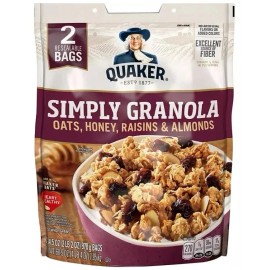 Quaker, Simply Granola, Oats, Honey, Raisins & Almonds 34.5 oz, 2-CT x 3= 6 BAGS