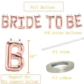Tellpet Bride to Be Letter Balloons Banner, Bridal Shower Supplies, Bachelorette Party Supplies Decorations, Rose Gold, 16 Inch