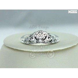 AOS Design Sterling Silver Princess Cinderella Crown Promise Ring - Engagement Tiara Ring - 7