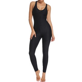 KIWI RATA Womens Butt Lift Blackless Workout Yoga Jumpsuit Sleeveless Bandage Fitness Sport Gym Romper Playsuit