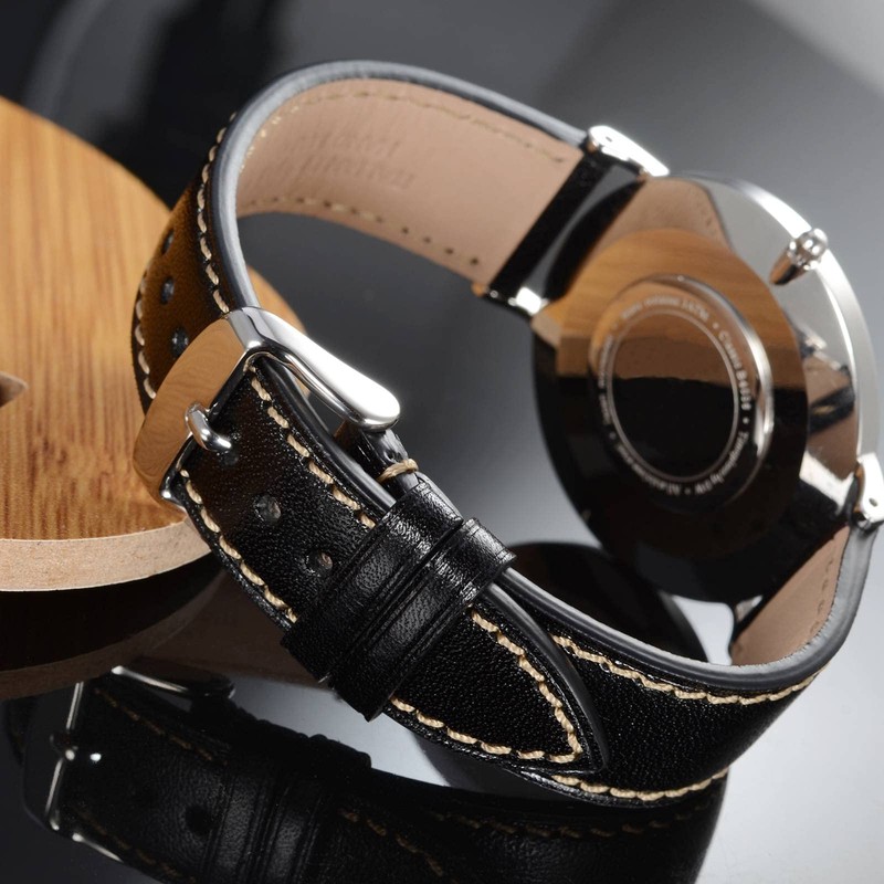 WOCCI 22mm Luxury Leather Watch Strap with Rose Gold Buckle