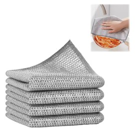Paicreate 4 PCS Double Layer Wire Dishwashing Cloths, Non Scratch Stainless Steel Cleaning Cloth, Two Layer Multi Purpose Metal Wire Dish Cloths Rag Towel for Kitchen, Dish, Sink, Stove Top