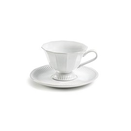Gracie China Shop Grace Color Reactive Fine Porcelain Fluted Tea Cup and Saucer (Ivory Off White), Regular