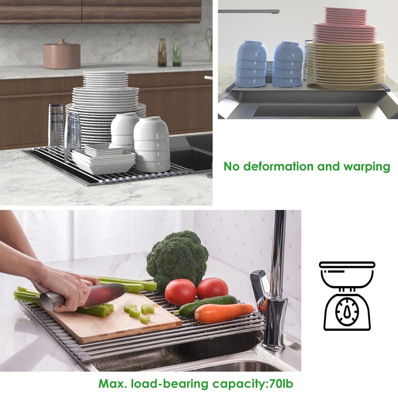 Tomorotec Roll Up Dish Drying Rack Over The Sink Grey
