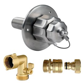 PRO-RVER All Metal RV Water Inlet Marine Quality Stainless Steel Water Inlet 90degree Brass Elbow Brass Quick Hose Connector Upgrade Replacement Water Fill Inlet for RV Camper Motorhome Boat (1 SET)