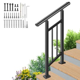 Handrails for Outdoor Steps,Outdoor Stair Railing - Fits 1 to 2 Steps,Easy DIY Installation Kit Included, Black Wrought Iron Hand Rails for Outdoor Steps