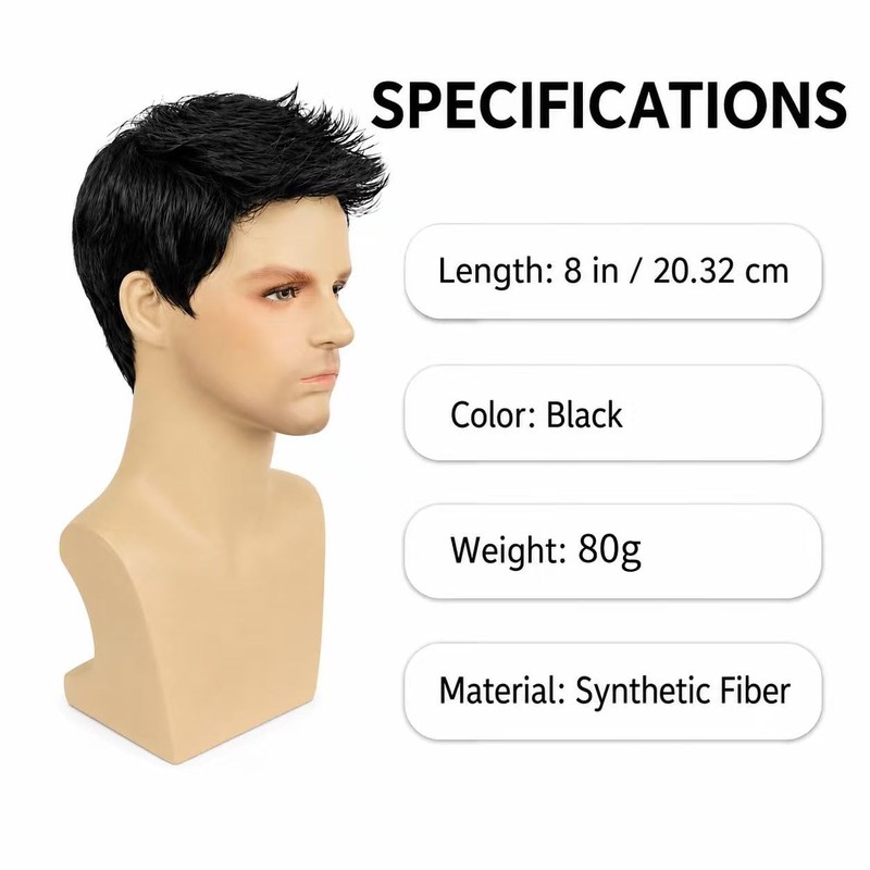 Black Wigs for Men Short Layered Synthetic Male Guy Wig