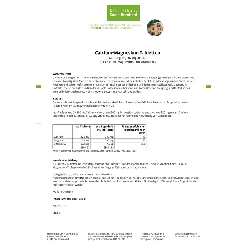 Calcium Magnesium with Calcium, Magnesium 400 Tablets
