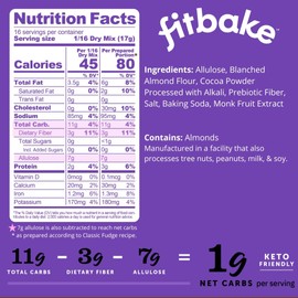 FitBake Fudge Brownie Baking Mix | 1g Net Carbs Per Serving | Keto Friendly Low Carb Food | Sugar Free | Naturally Sweetened | Gluten Free Desserts and Keto Snacks with No Added Sugar 9.5oz