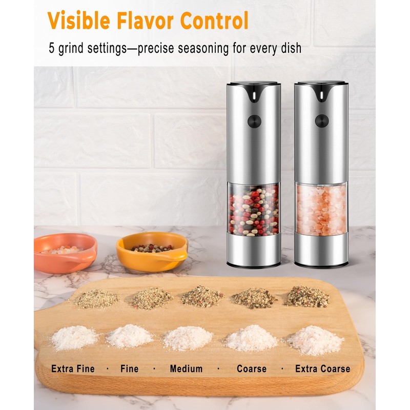 Rechargeable Electric Salt and Pepper Grinder Set - Extra Large