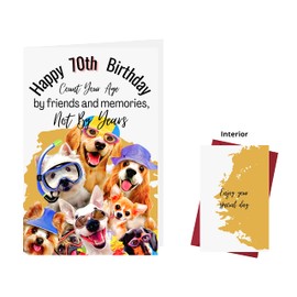 Karto Funny 70th Birthday Card for Men Women - Large 5.5x8.5 inch 70 Years Old Birthday Cards for Him Her - Party Dog