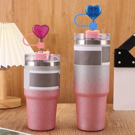 6Pcs Valentine's Day Straw Toppers 10mm Glitter Heart Straw Cover Cap Silicone Straw Topper Colorful Heart Cute Design Drinking Straw Covers Valentine's Straw Lids Protectors Holiday Party