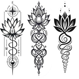 Dopetattoo 6 Sheets Temporary Tattoo Lotus Unalome Tattoo Lotus Flower Tattoo Fake Tattoos for Women Men Girls Neck Tattoo Hand Tattoory tattoo for Neck Arm Chest for Woman