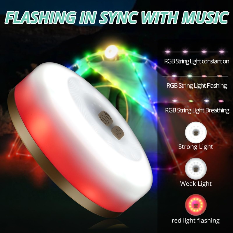 VINTEAM 22ft RGB String Lights, Waterproof Portable Tent Light with