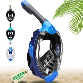 Khroom® by Dekra® CO2 Safe Snorkel Mask Full Mask, Famous for YouTube Seaview X, Diving Mask for Adults and Children, Snorkel Equipment (S/M, Blue)