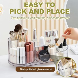 BULLA Makeup Organiser, 360 Rotating Makeup Organiser, Rotating Compartment 2 In 1 Cosmetic Storage, Makeup Organizer Storage Is Perfect for Dresser, Bathroom, Bedroom (Crystal Clear)