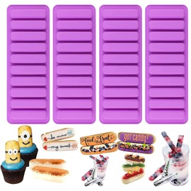 ROTDAM Finger Shaped Silicone Mold 4 PCS-10 Cavity Long Strips Cookie Mould Rectangular Cereal Chocolate Bar Molds Non Stick Ice Cube Tray Homemade Bake Ware Baking Tools