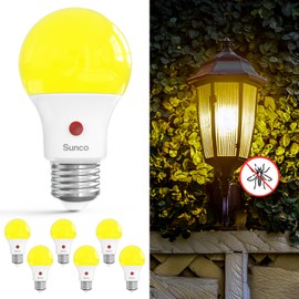Sunco 6 Pack Yellow Light Bulbs Outdoor A19, LED Bug Lights for Outside Dusk to Dawn, 480 LM, 9W, 2000K Amber Glow, Auto On/Off Photocell Sensor, E26 Base, for Porch Patio Deck Backyard UL