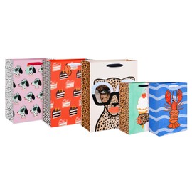 American Greetings Gift Bags for All Occasions- Designed by Bouffants & Broken Hearts (5-Count, 2 Medium 10" and 3 Large 12.75")